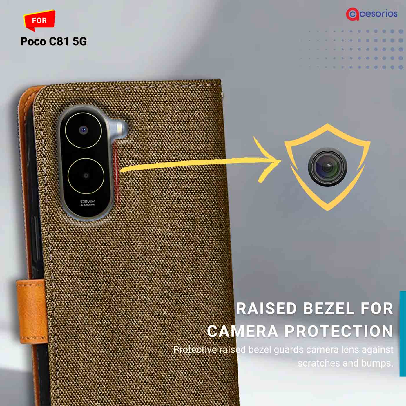 Denim & Leather back panel — Poco C81 5G in Brown mobile case