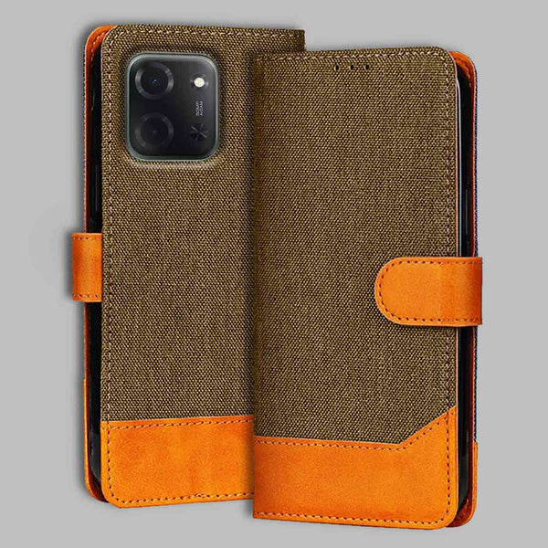 Poco C85 5G Flip Cover — Denim, Walnut Brown after a year of daily use