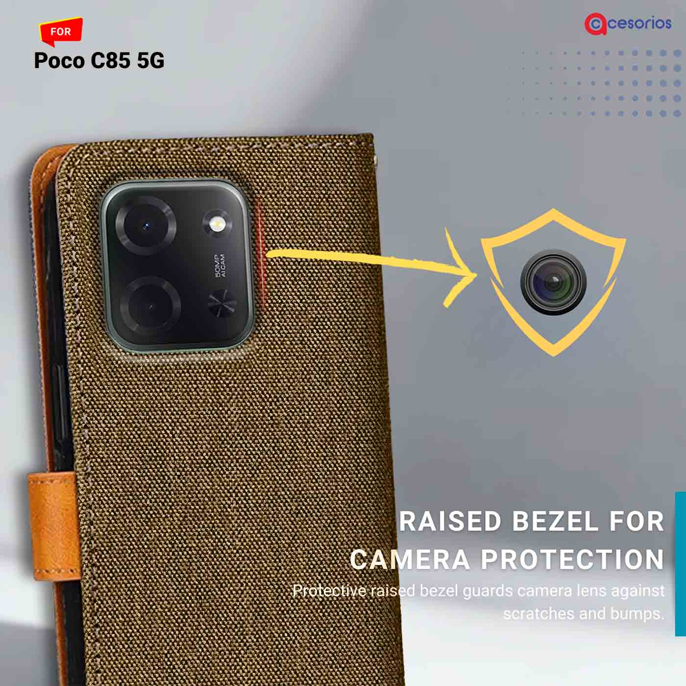 Denim & Leather back panel — Poco C85 5G in Dark Brown mobile case