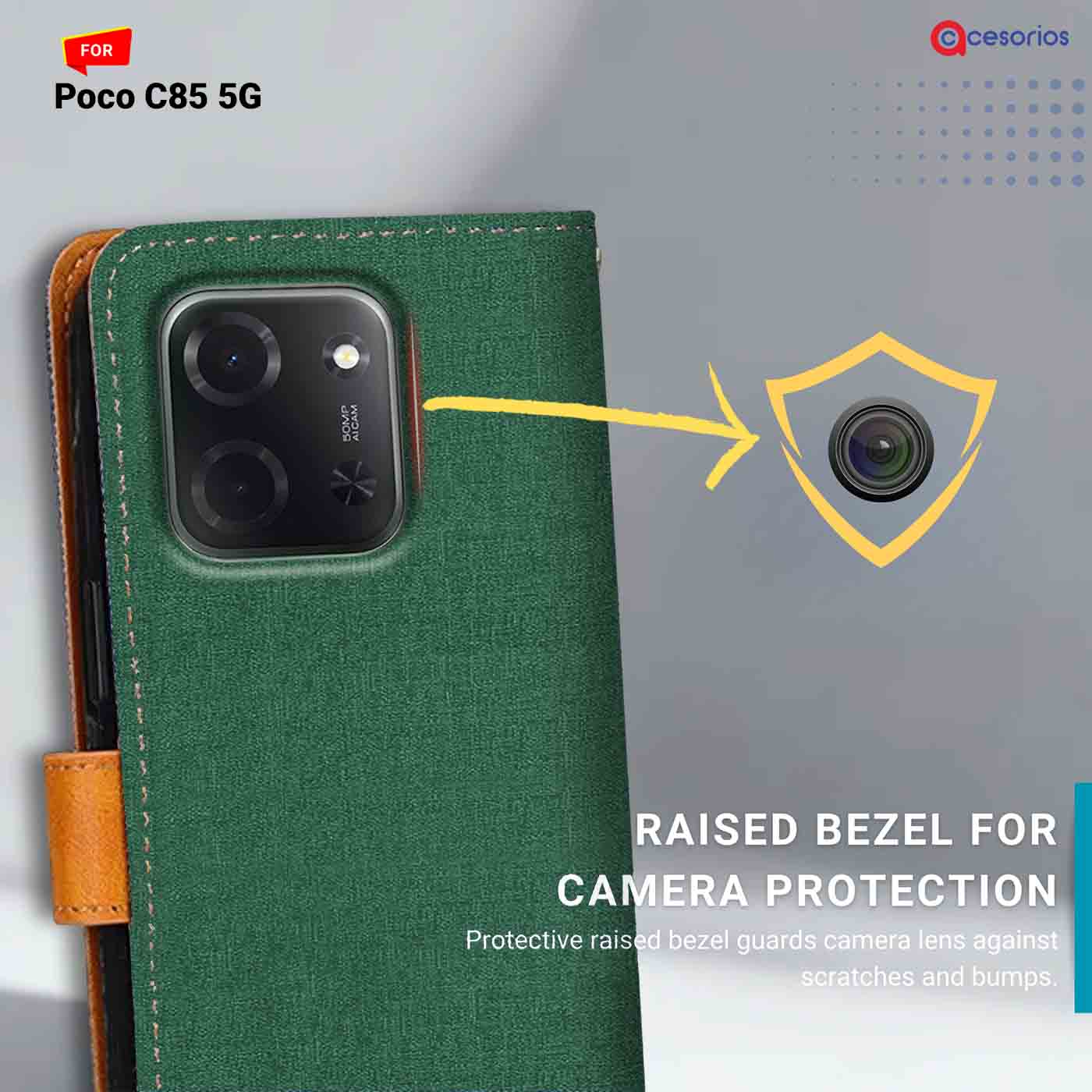 Canvas & Suede back panel — Poco C85 5G in Green mobile case
