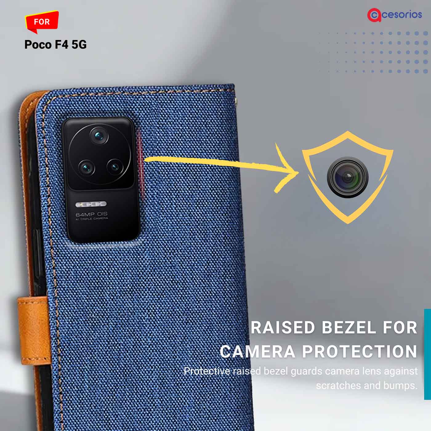 Accesorios Poco F4 5G denim flip cover – Blue – Image 2 #color_