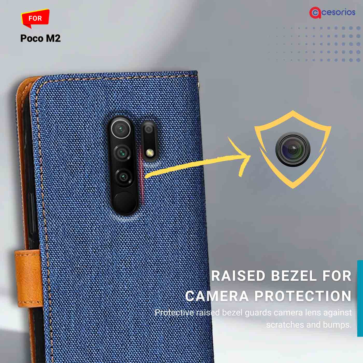 Denim & Leather back panel — Poco M2 in Blue mobile case