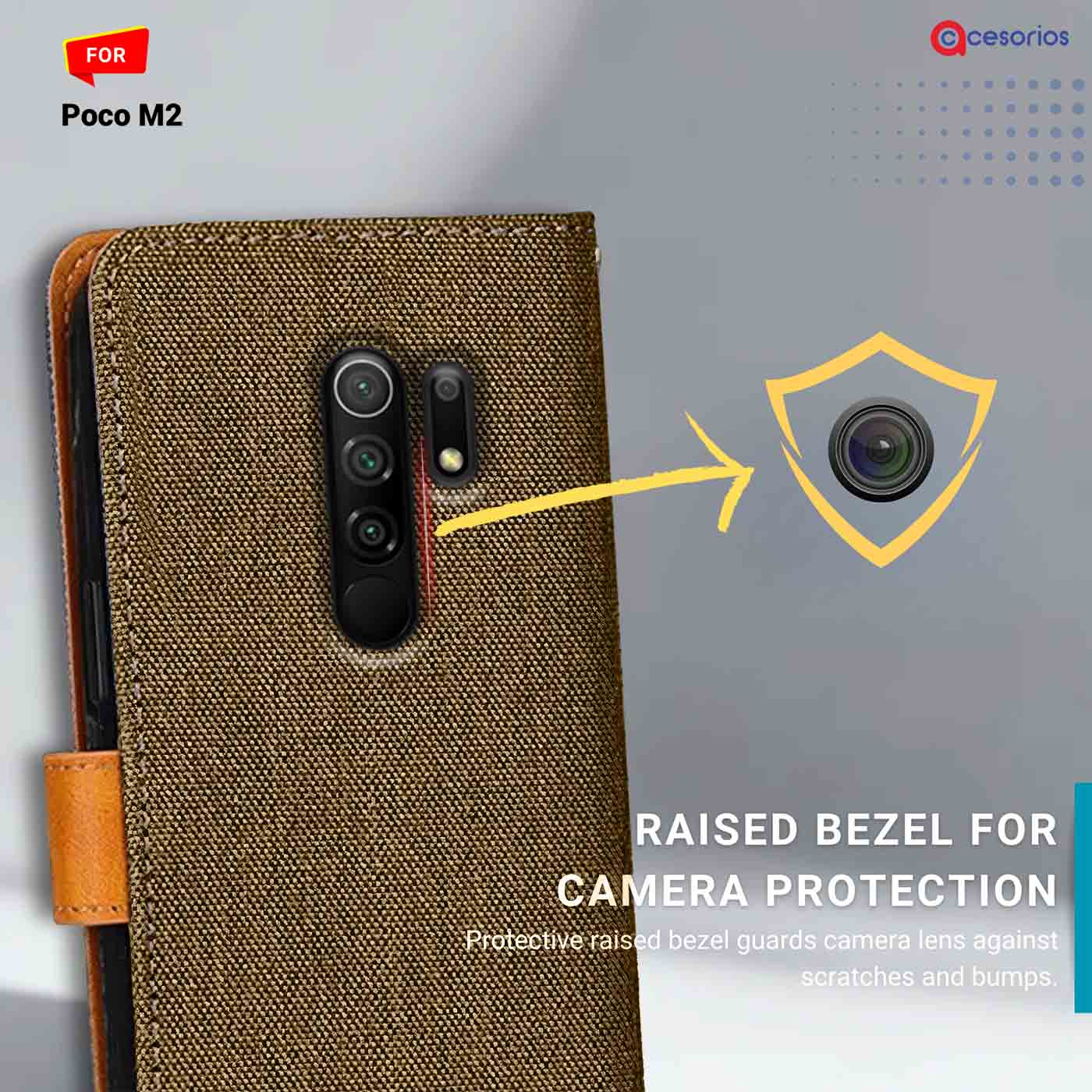Denim & Leather back panel — Poco M2 in Dark Brown mobile case