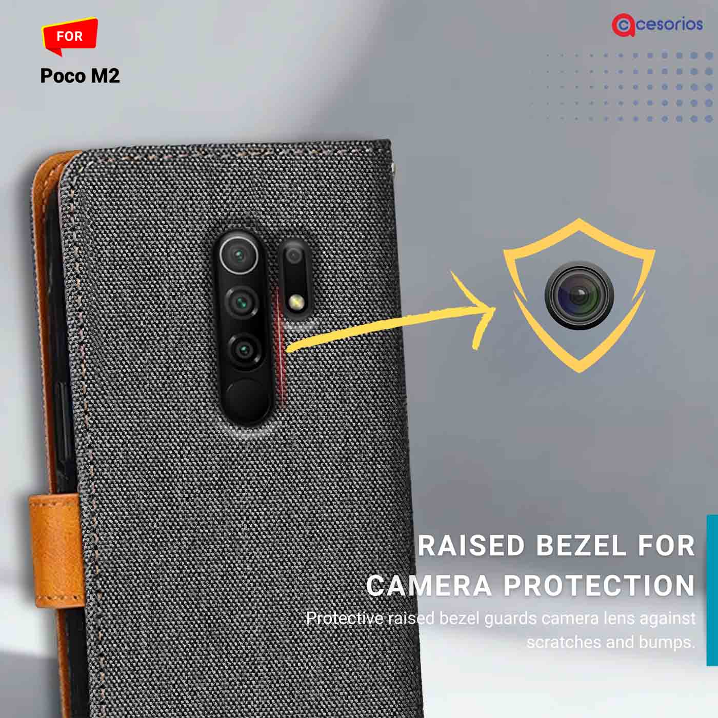 Accesorios Poco M2 denim flip cover – Grey – Image 2 #color_