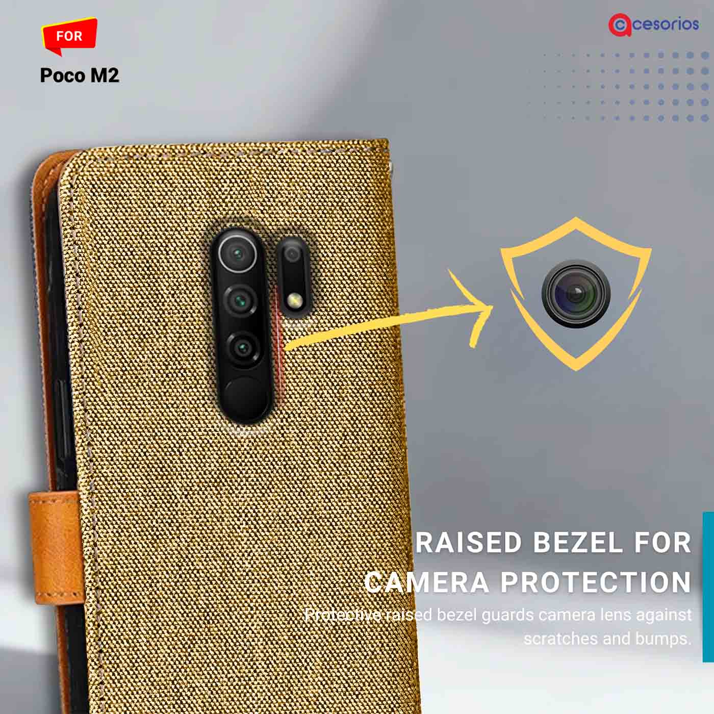 Denim & Leather back panel — Poco M2 in Light Brown mobile case