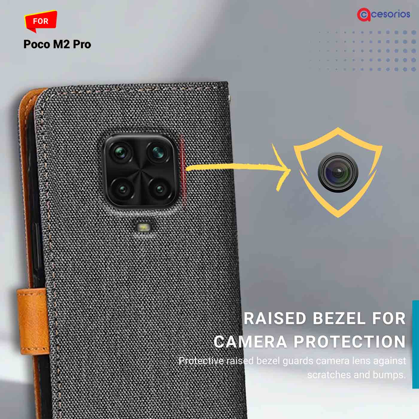 Denim & Leather back panel — Poco M2 Pro in Grey mobile case