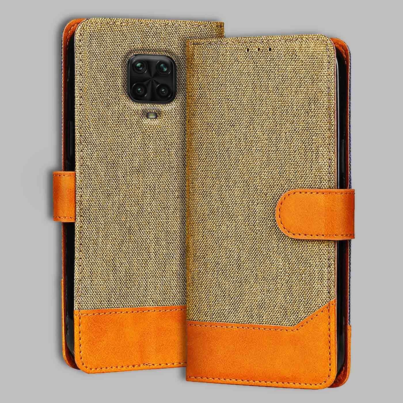 Accesorios Poco M2 Pro denim flip cover – Light Brown – Image 1 #color_light b