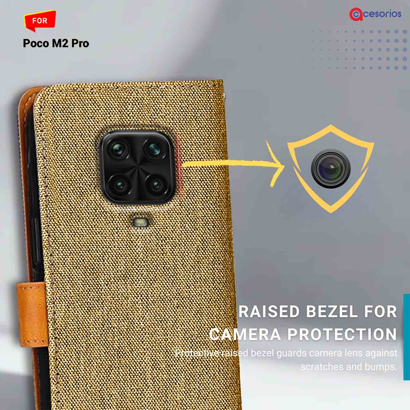 Accesorios Poco M2 Pro denim flip cover – Light Brown – Image 2 #color_light b