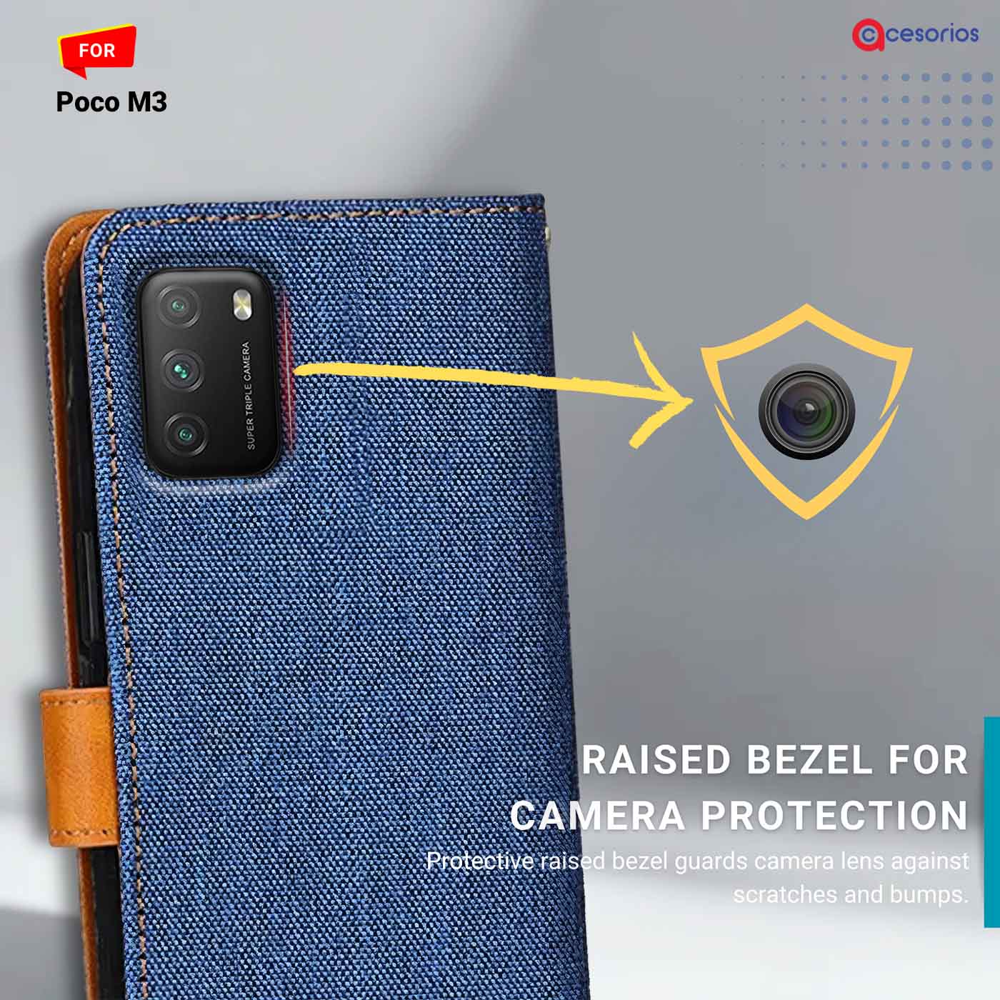 Denim & Leather back panel — Poco M3 in Blue mobile case