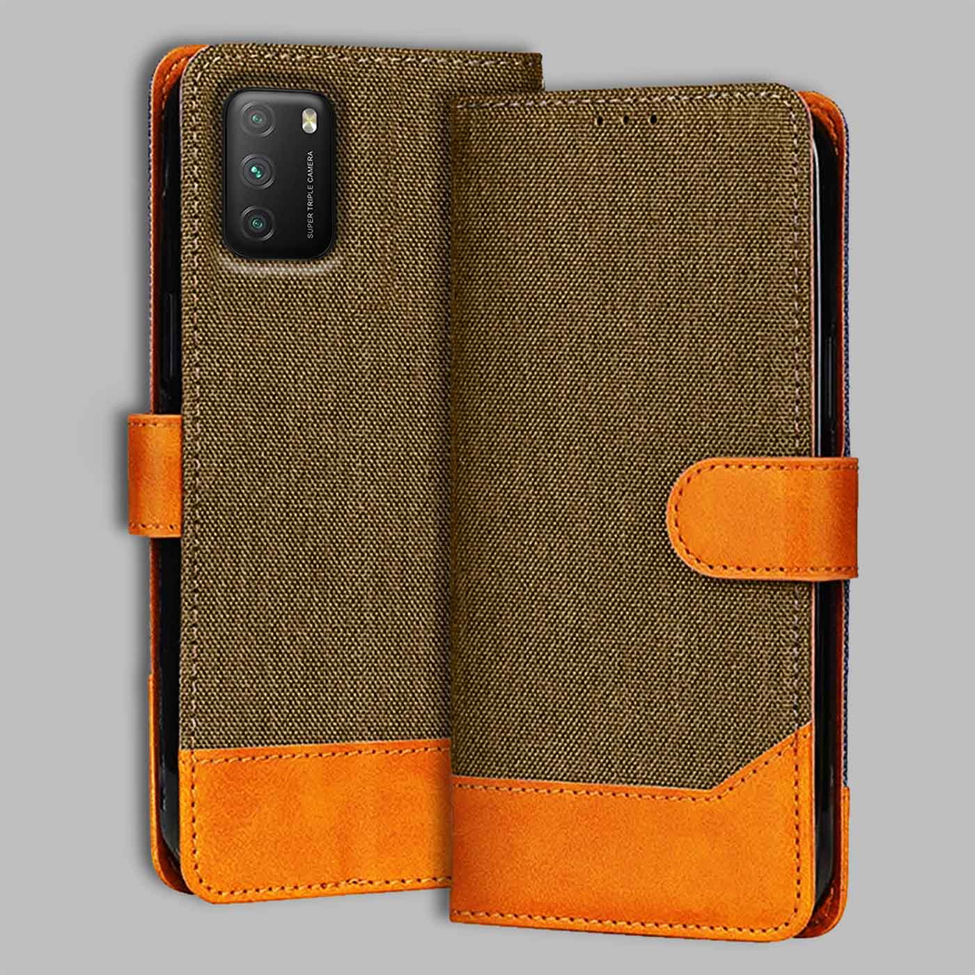 Accesorios Poco M3 denim flip cover – Dark Brown – Image 1 #color_dark b