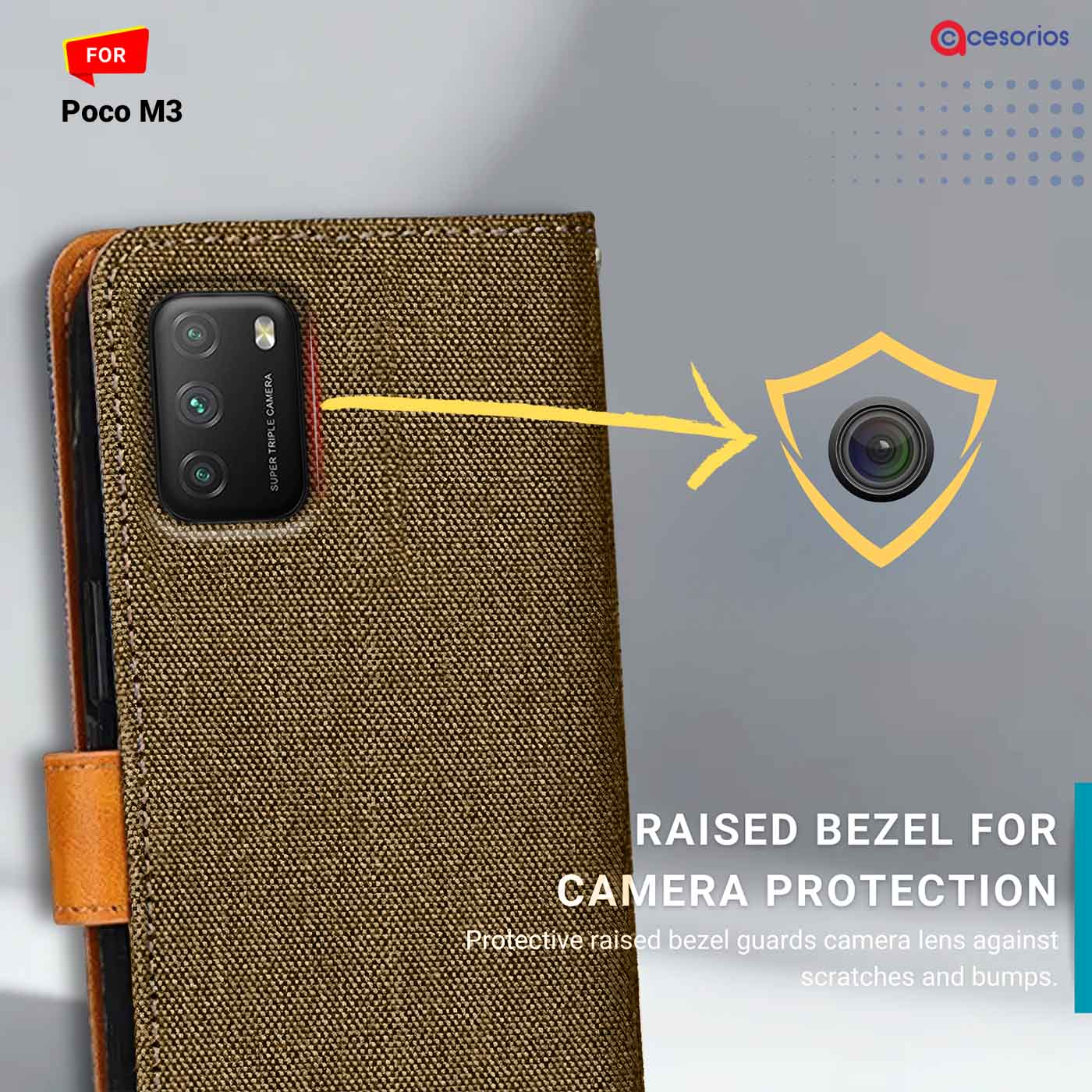 Denim & Leather back panel — Poco M3 in Dark Brown mobile case