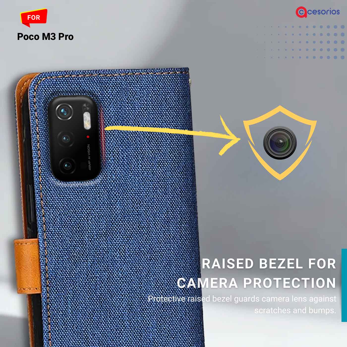 Accesorios Poco M3 Pro denim flip cover – Blue – Image 2 #color_