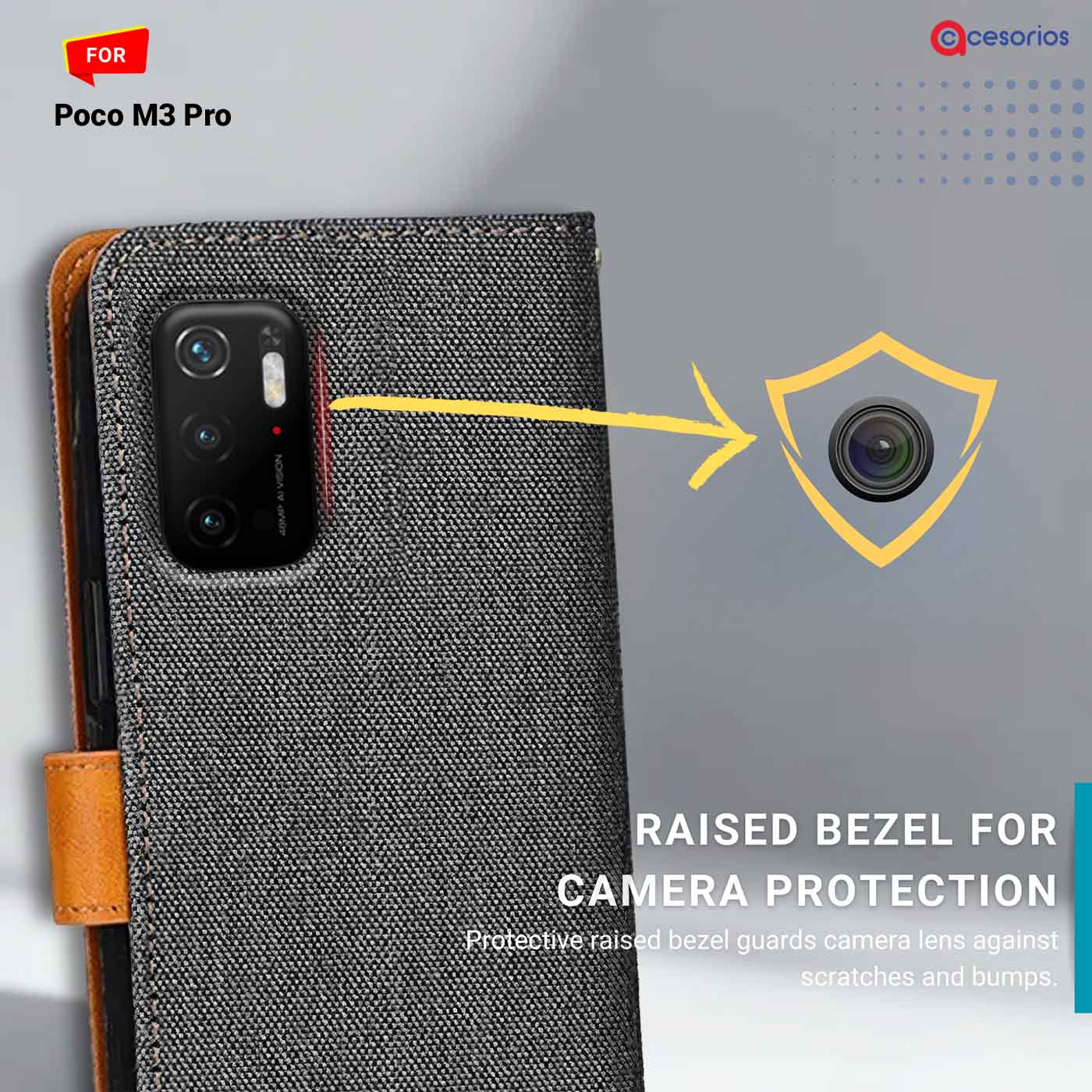 Denim & Leather back panel — Poco M3 Pro in Grey mobile case