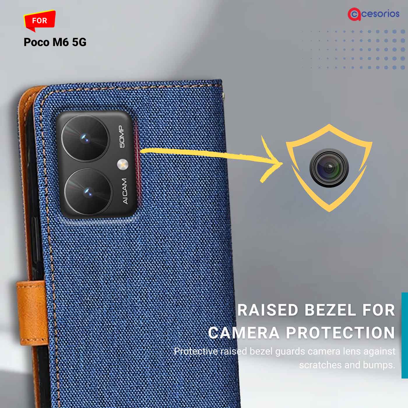 Denim & Leather back panel — Poco M6 5G in Blue mobile case