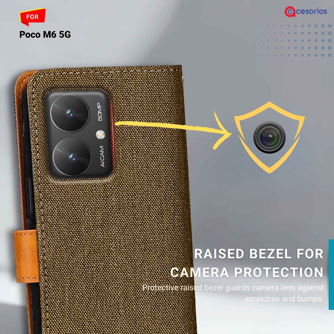 Denim & Leather back panel — Poco M6 5G in Dark Brown mobile case