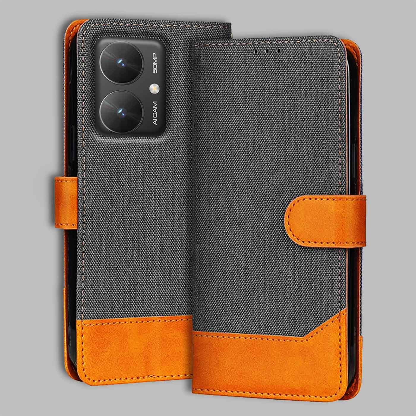 Poco M6 5G flip cover in Grey — front view by Accesorios