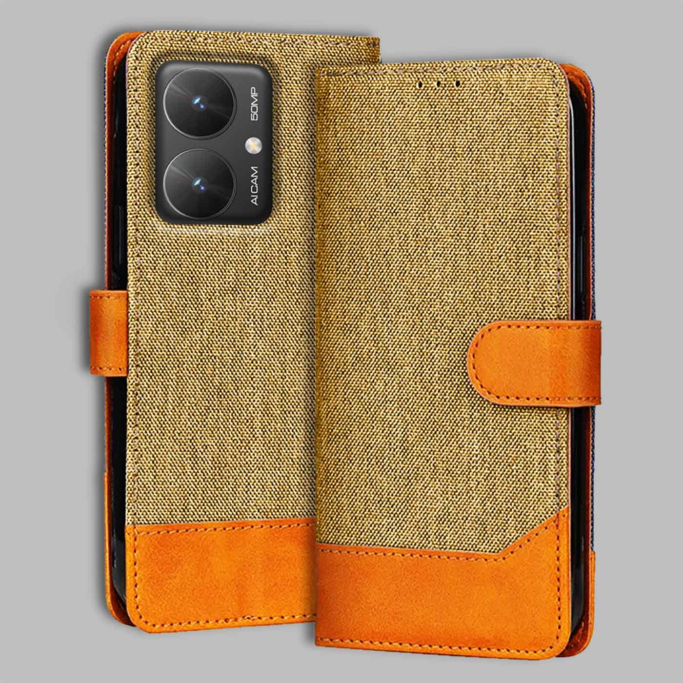 Accesorios Poco M6 5G denim flip cover – Light Brown – Image 1 #color_light b