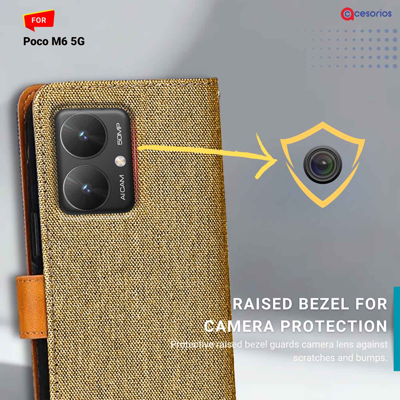 Denim & Leather back panel — Poco M6 5G in Light Brown mobile case
