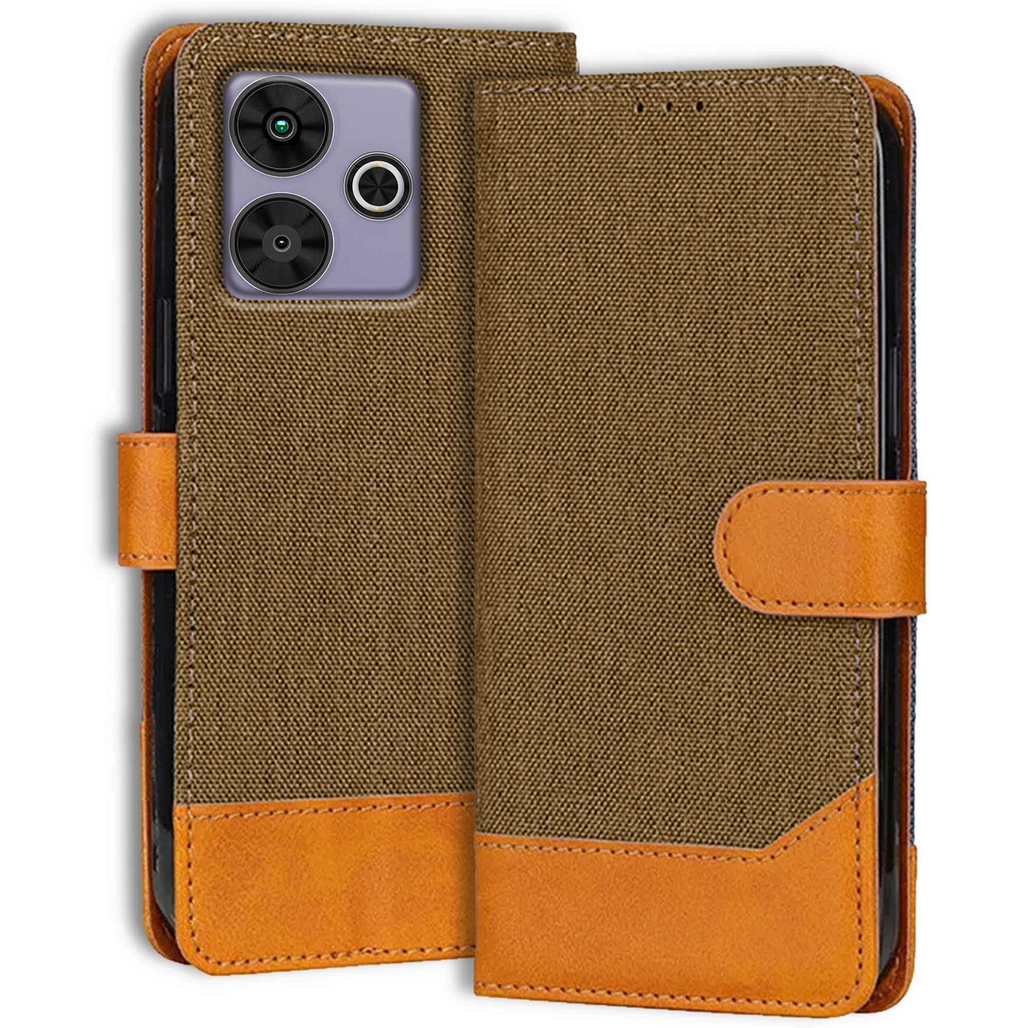 Accesorios Poco M6 Plus 5G denim flip cover – Dark Brown – Image 1 #color_dark brown
