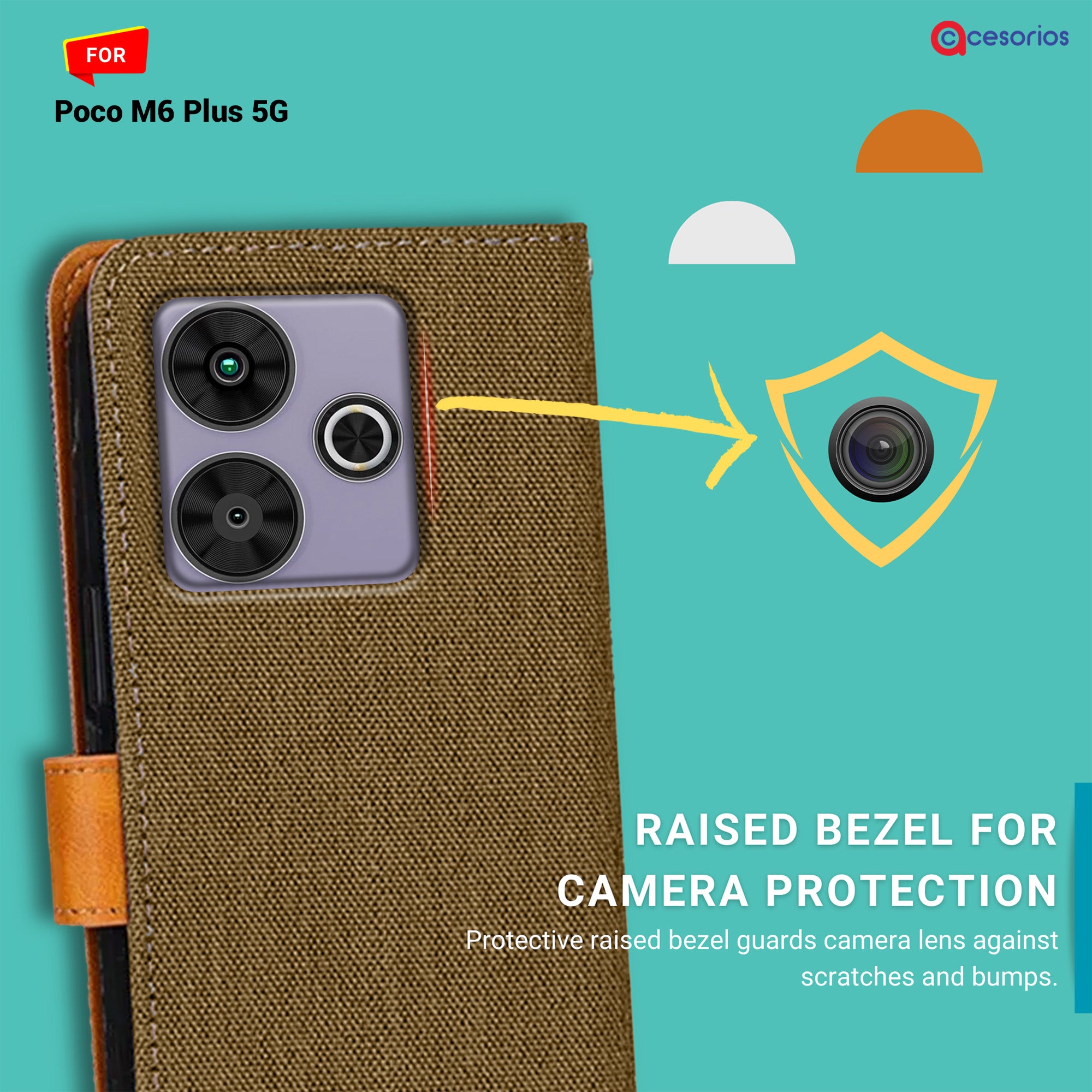Accesorios Poco M6 Plus 5G denim flip cover – Dark Brown – Image 2 #color_dark brown