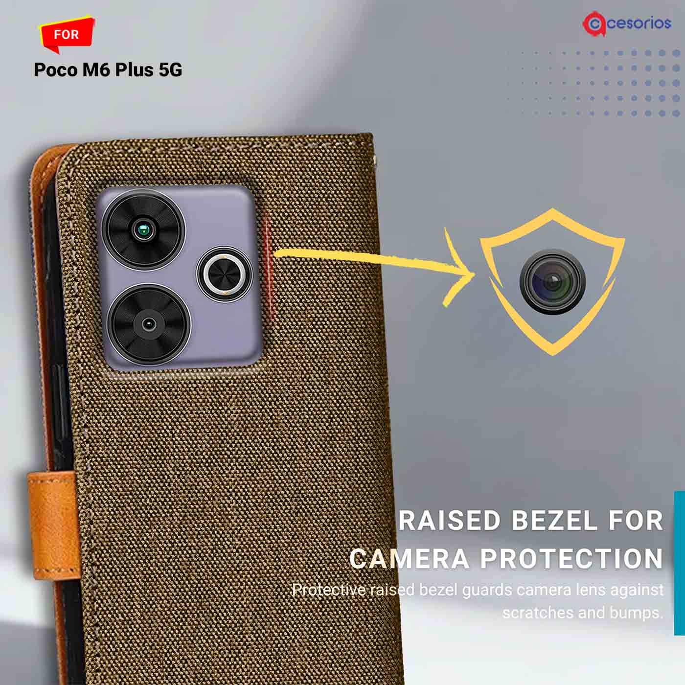 Denim & Leather back panel — Poco M6 Plus 5G in Dark Brown mobile case