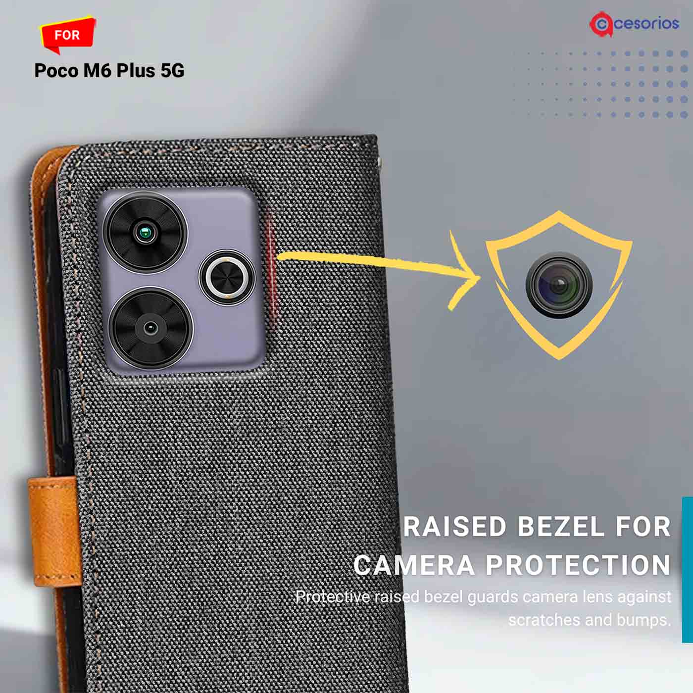 Denim & Leather back panel — Poco M6 Plus 5G in Grey mobile case
