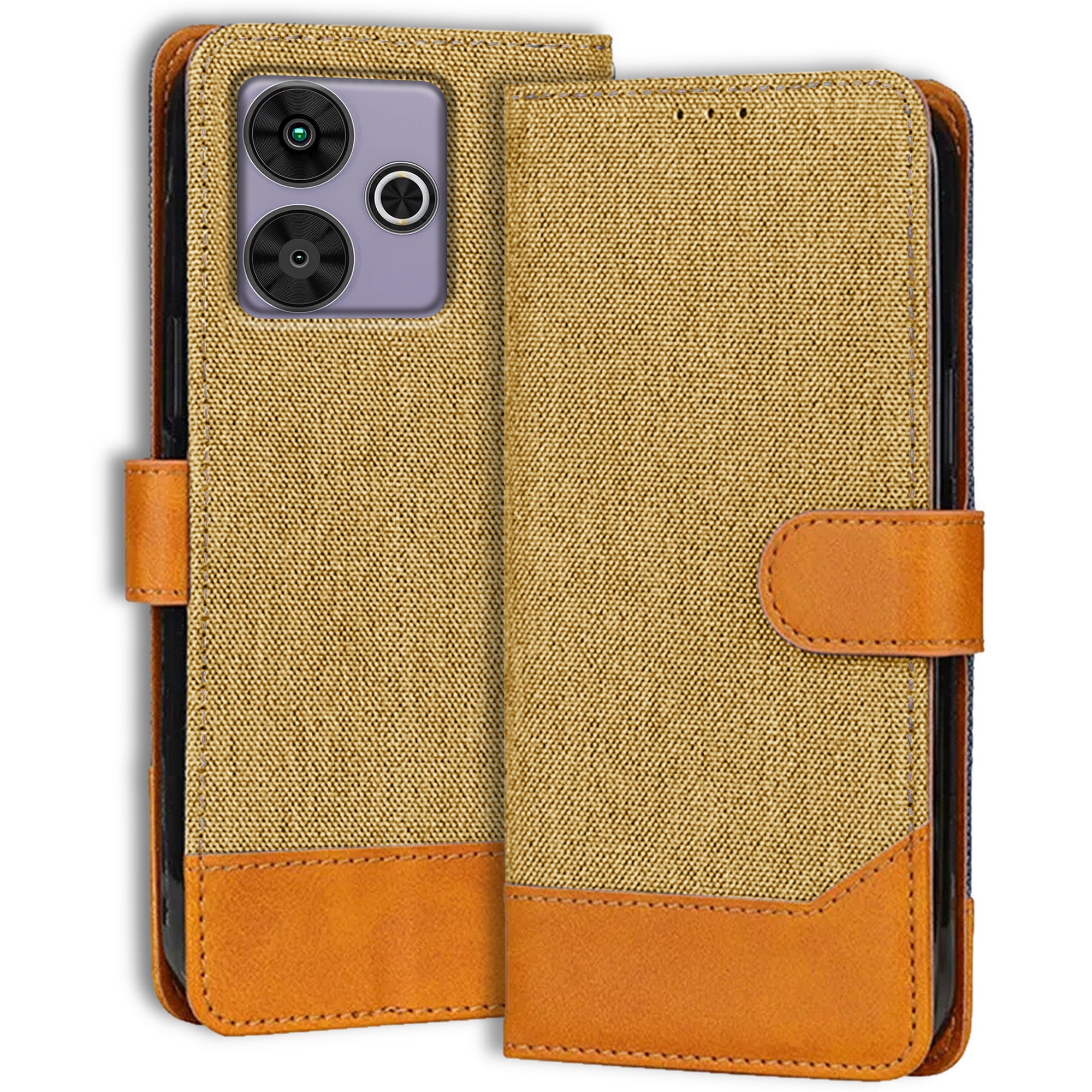 Accesorios Poco M6 Plus 5G denim flip cover – Light Brown – Image 1 #color_light brown