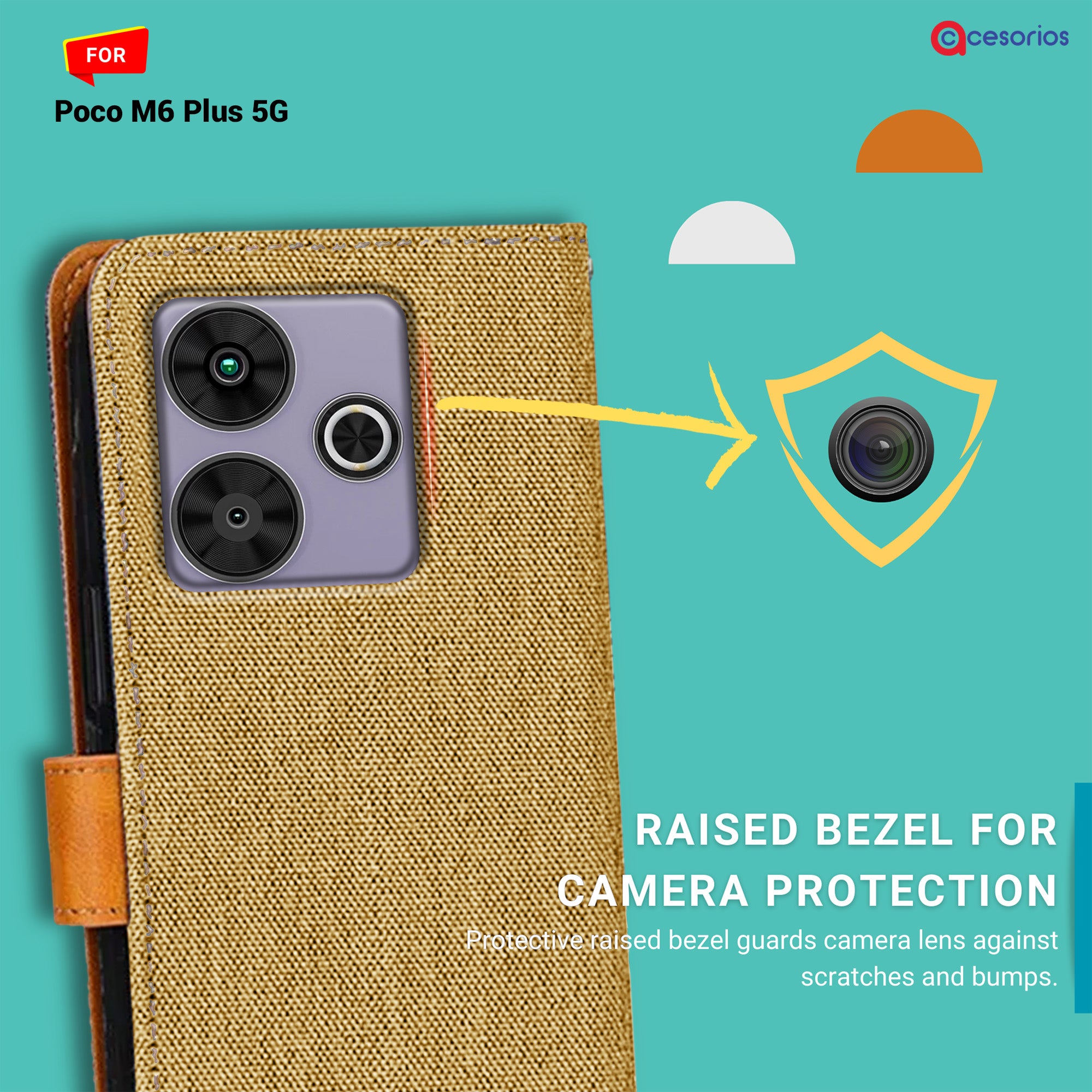 Accesorios Poco M6 Plus 5G denim flip cover – Light Brown – Image 2 #color_light brown