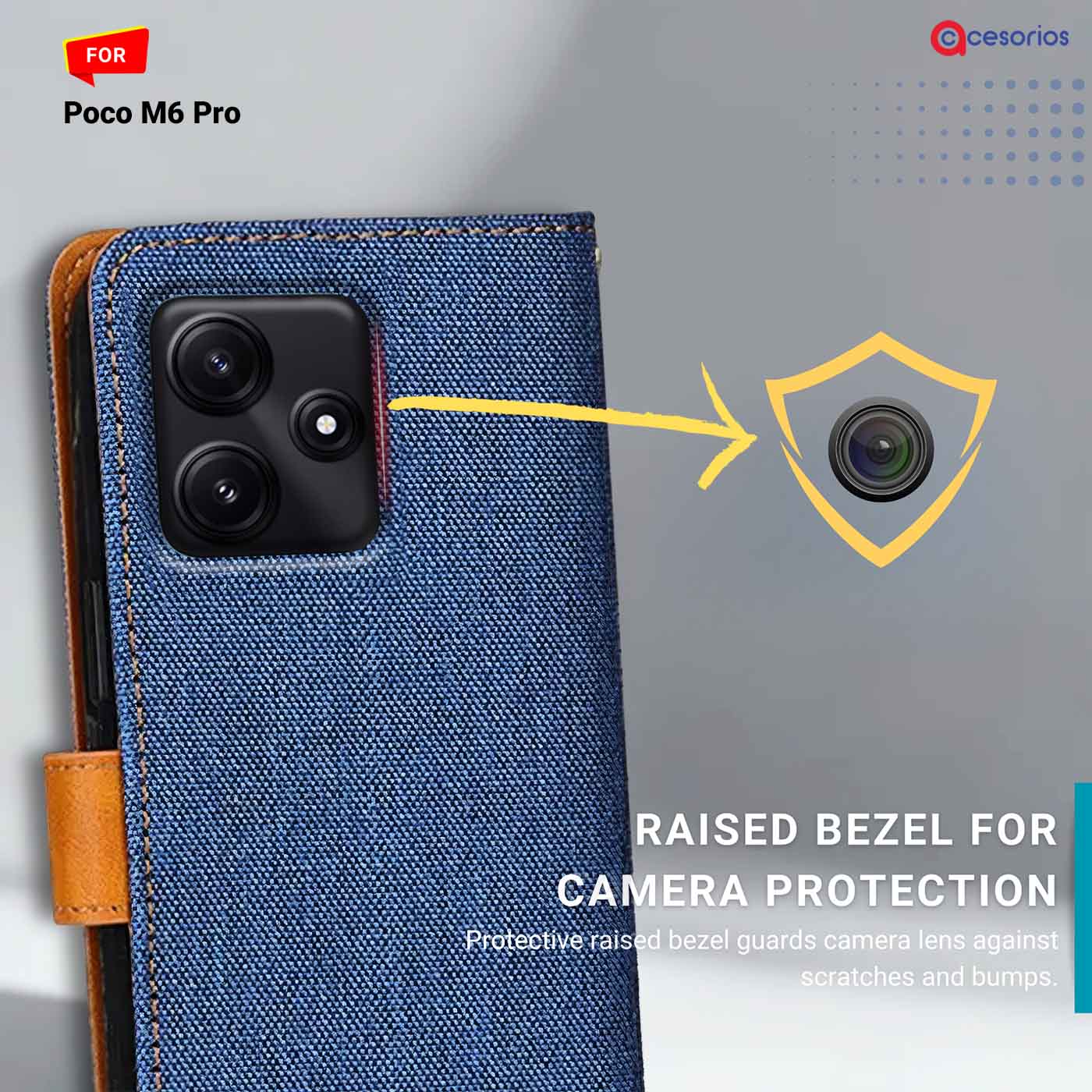 Denim & Leather back panel — Poco M6 Pro 5G in Blue mobile case
