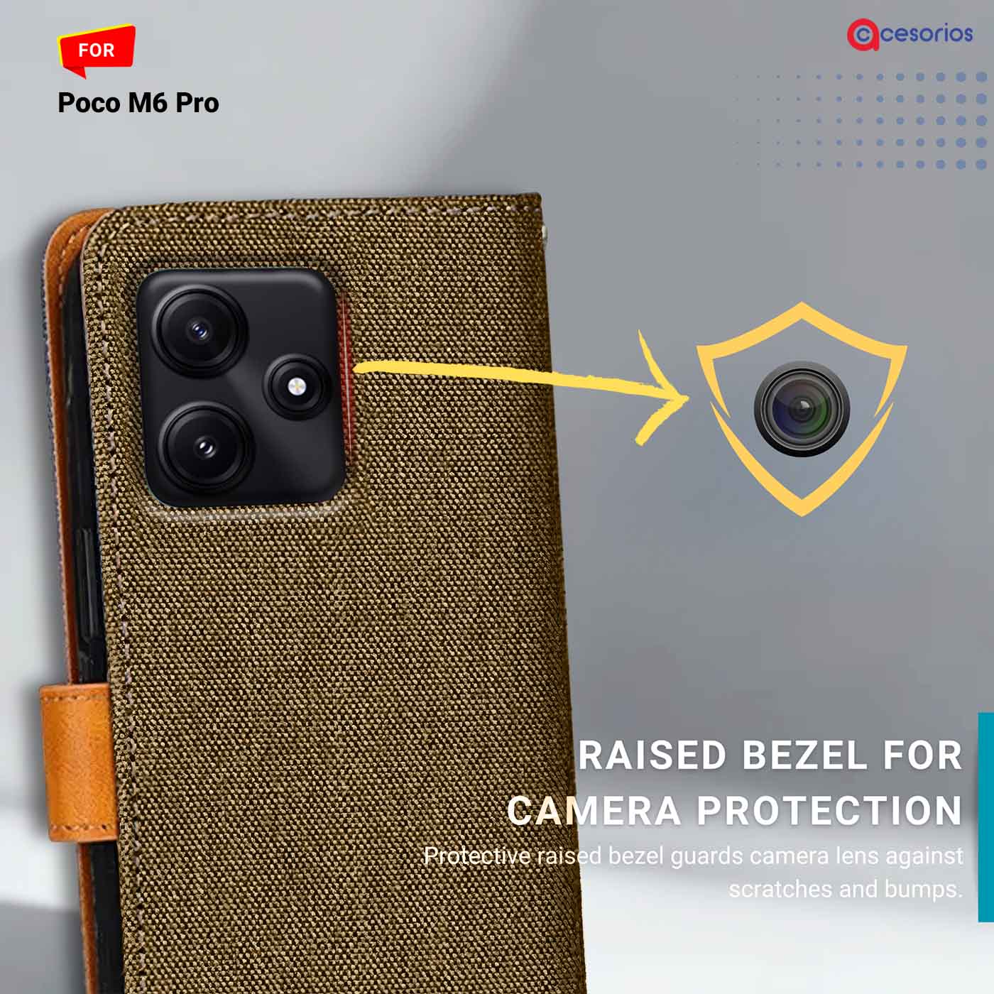 Accesorios Poco M6 Pro denim flip cover – Dark Brown – Image 2 #color_dark b