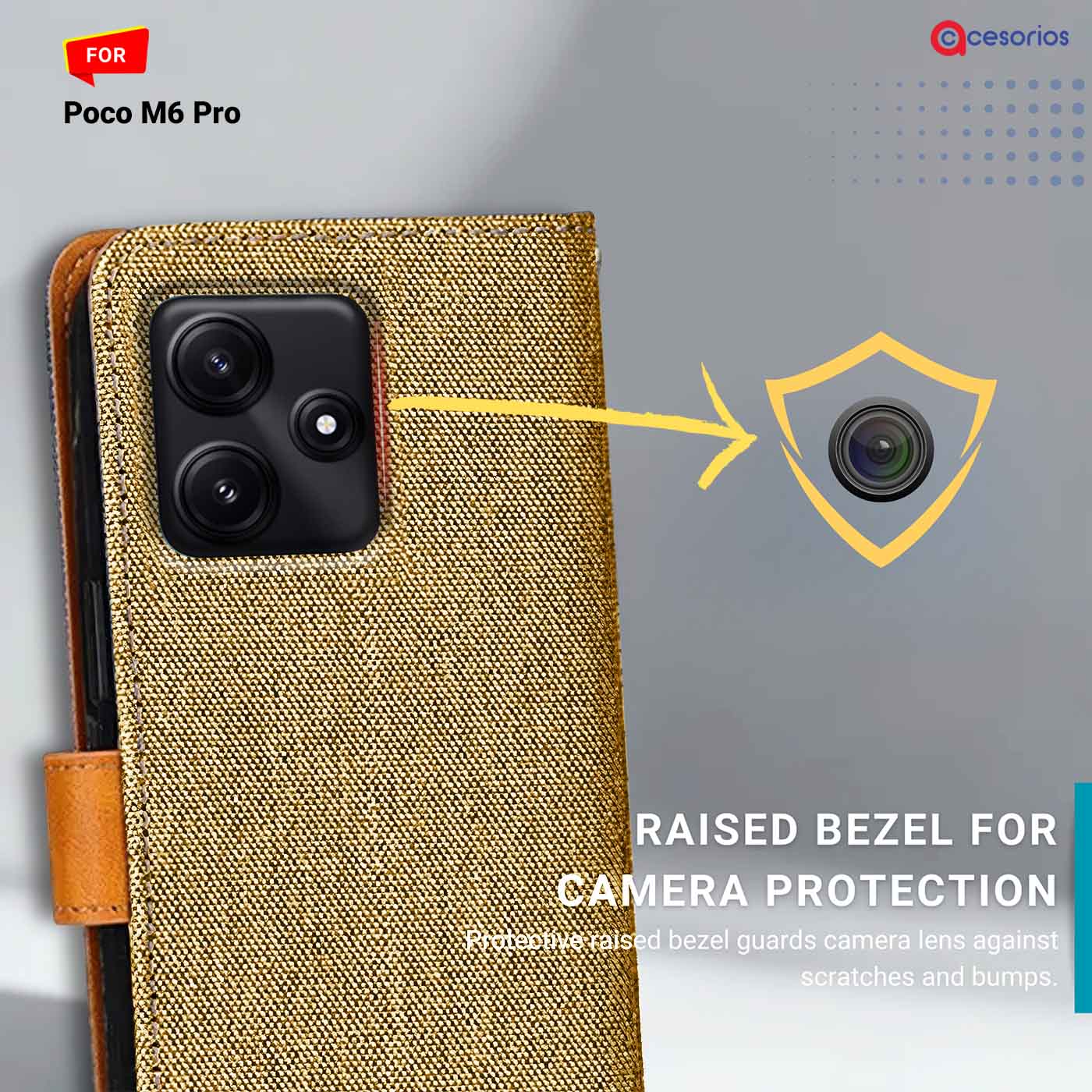 Denim & Leather back panel — Poco M6 Pro 5G in Light Brown mobile case