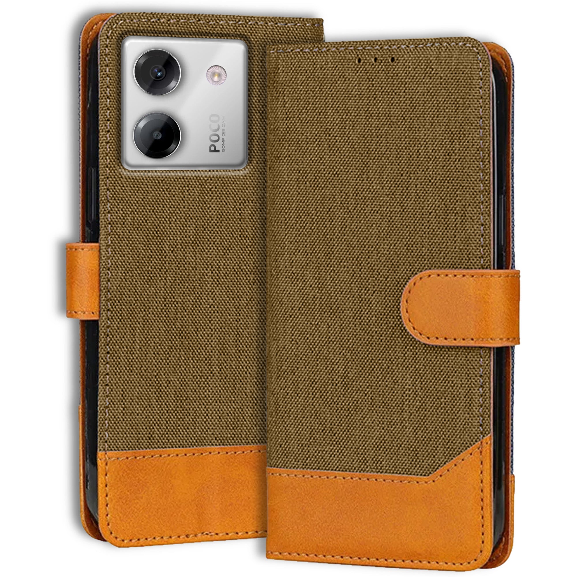 Accesorios Poco M7 Pro 5G denim flip cover – Dark Brown – Image 1 #color_dark brown