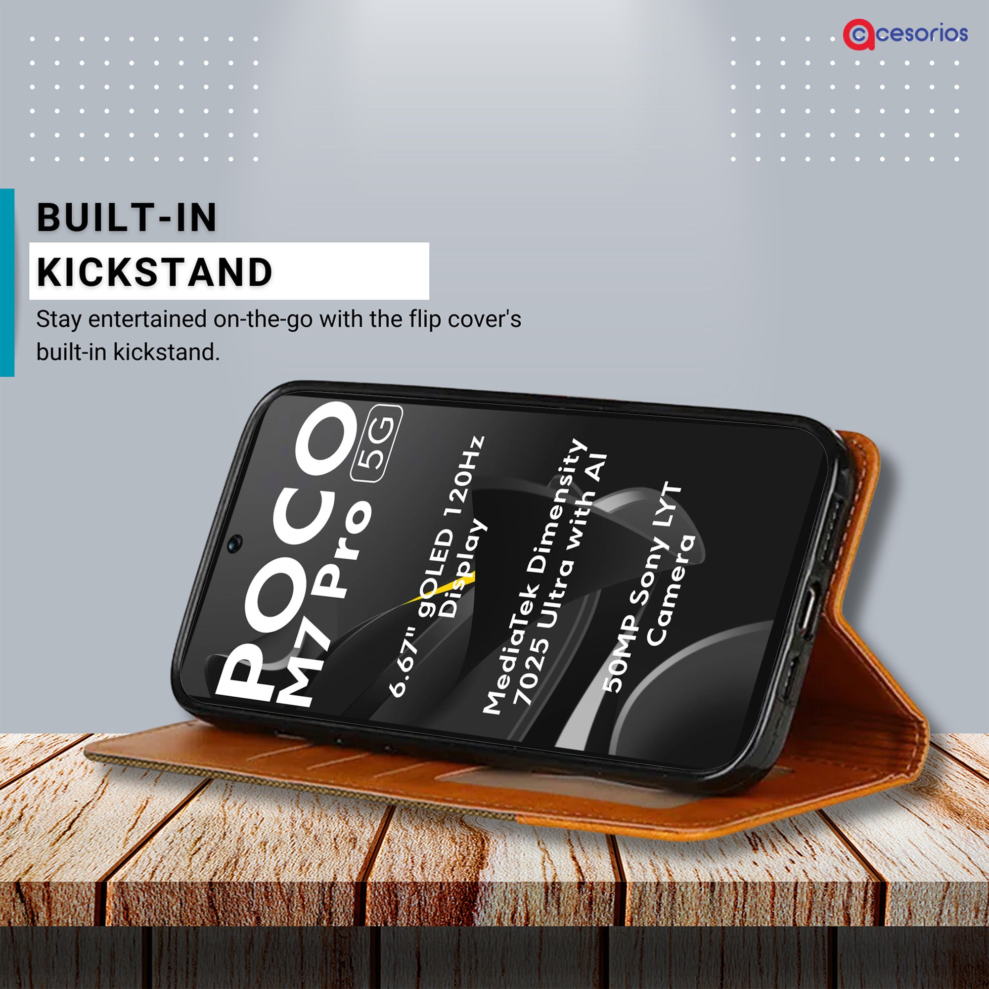 Accesorios Poco M7 Pro 5G denim flip cover – Dark Brown – Image 4 #color_dark brown