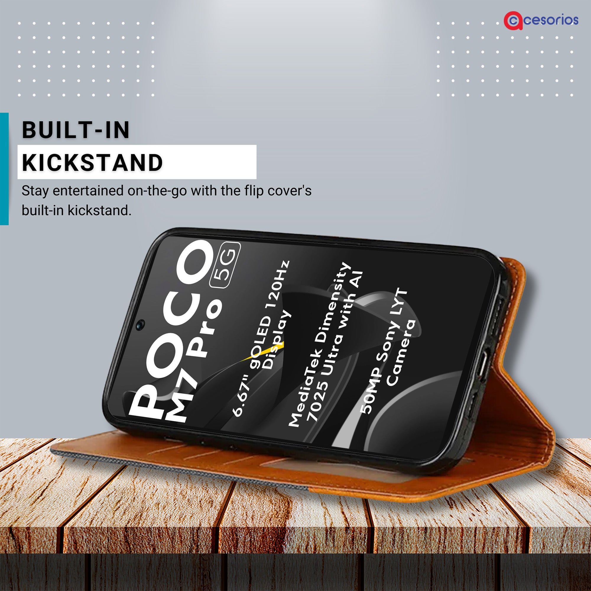 Accesorios Poco M7 Pro 5G denim flip cover – Grey – Image 4 #color_grey