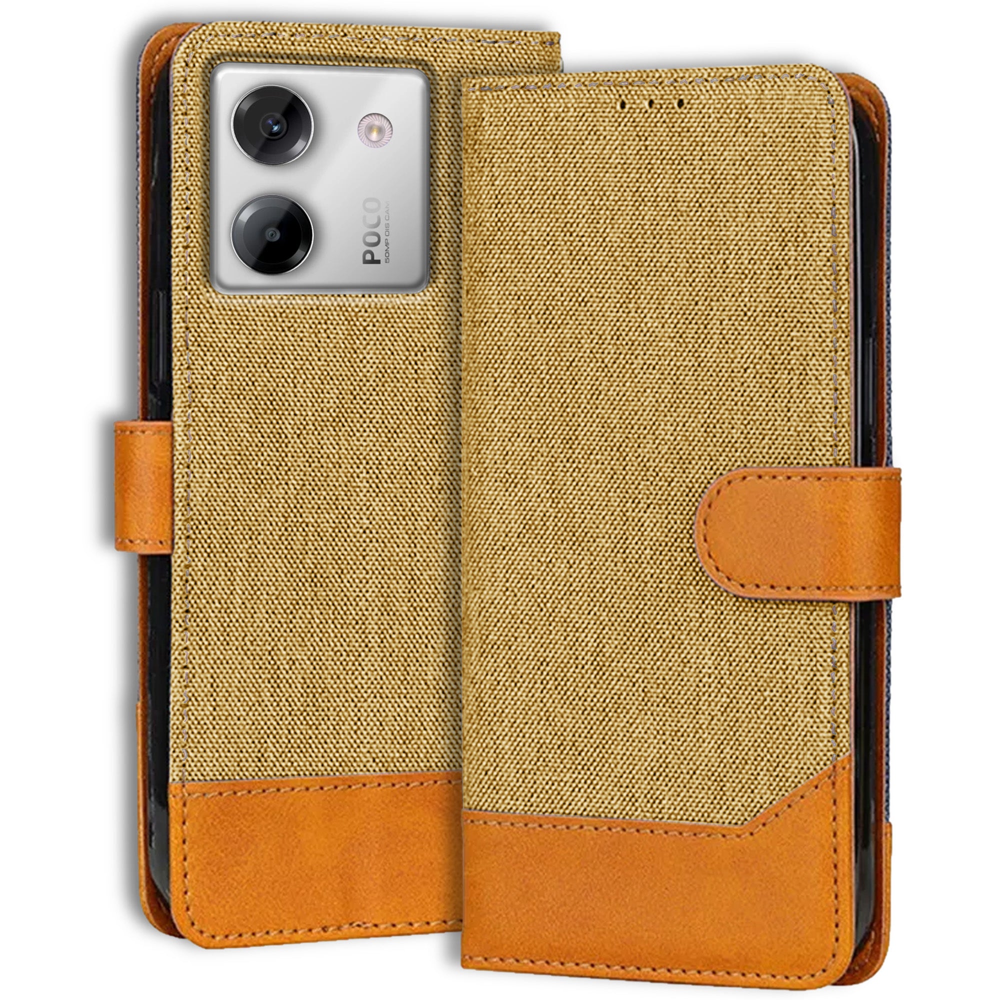 Accesorios Poco M7 Pro 5G denim flip cover – Light Brown – Image 1 #color_light brown