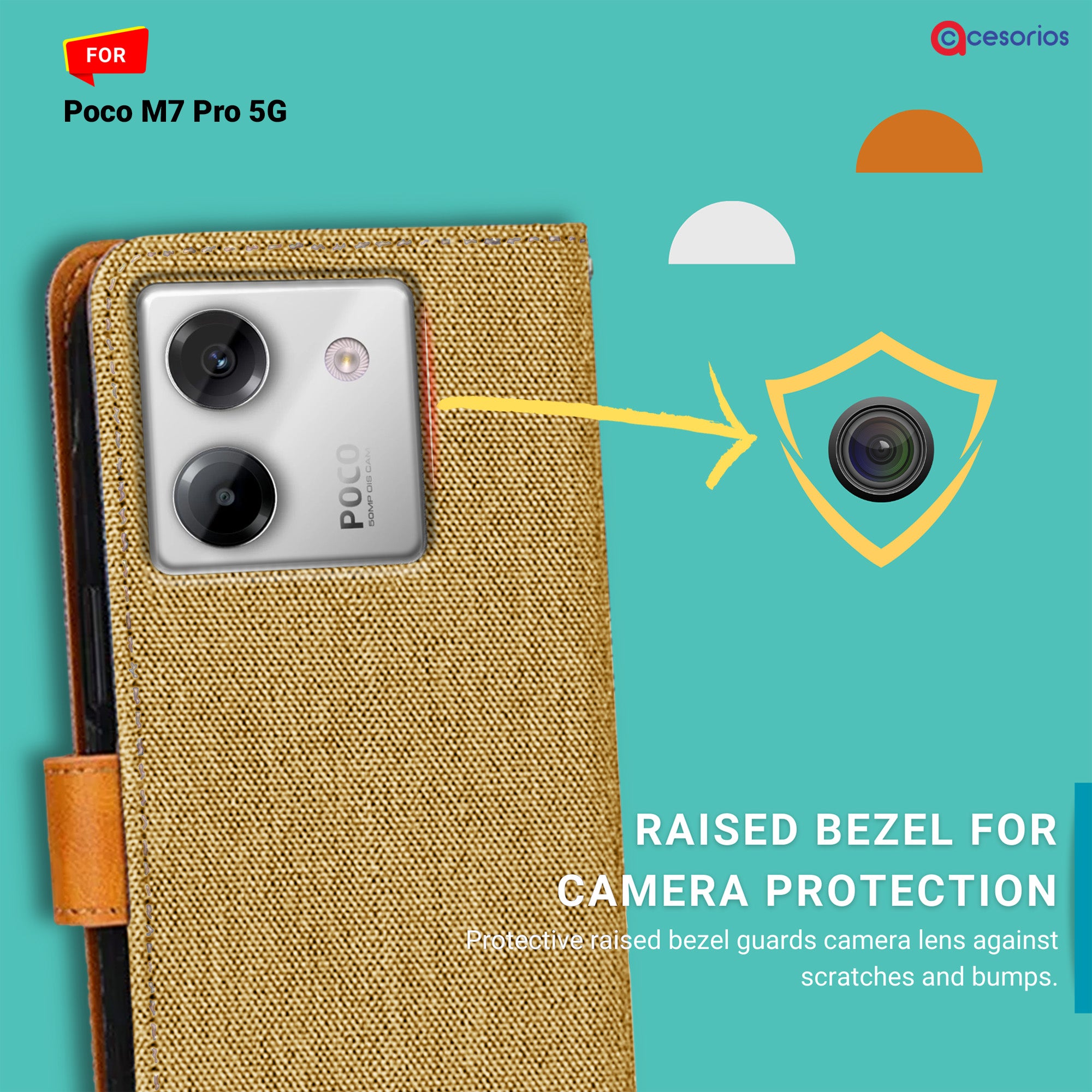 Accesorios Poco M7 Pro 5G denim flip cover – Light Brown – Image 2 #color_light brown