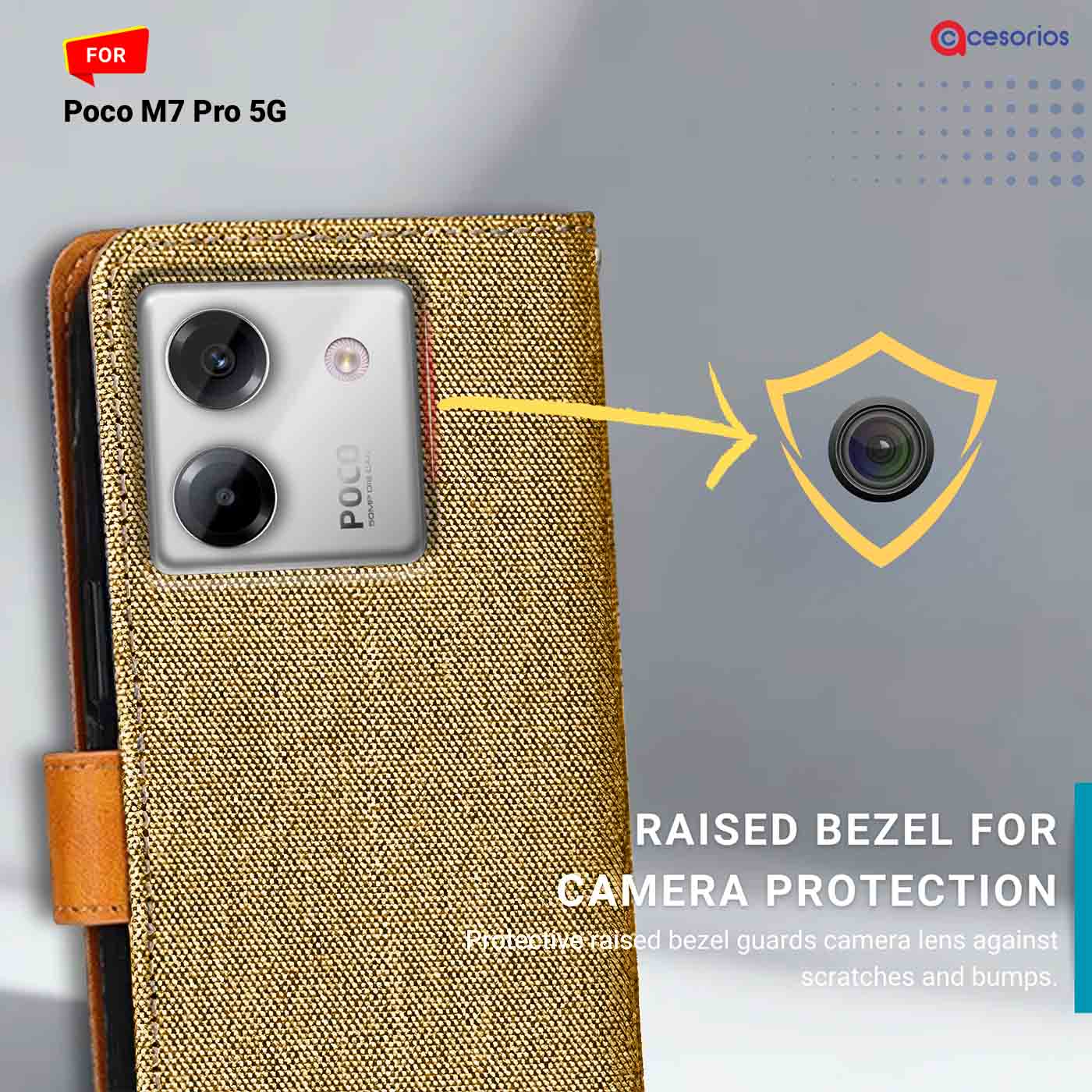 Accesorios Poco M7 Pro 5G denim flip cover – Light Brown – Image 2 #color_light b