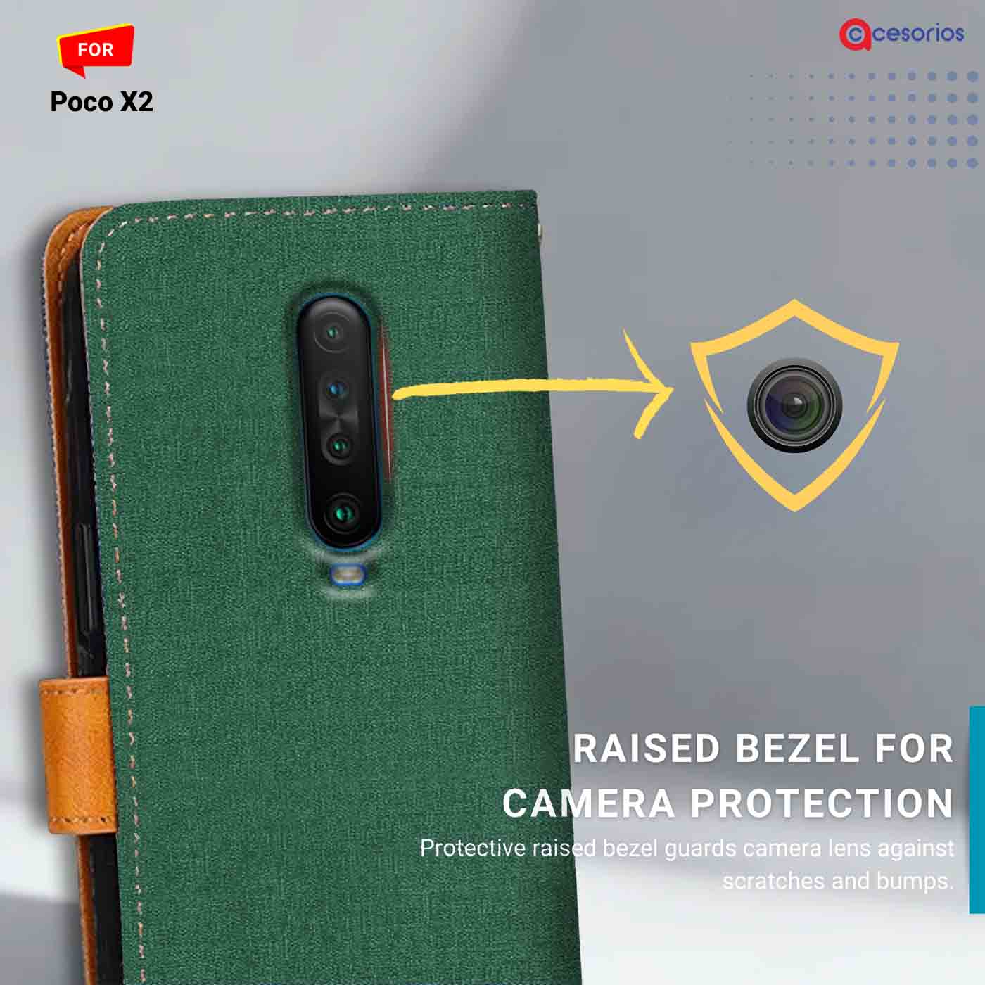 Accesorios Poco X2 denim flip cover – Green – Image 2 #color_g