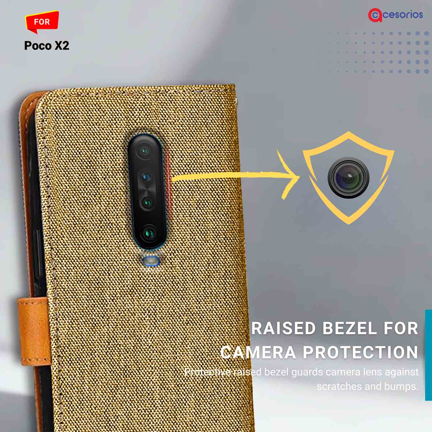 Denim & Leather back panel — Poco X2 in Light Brown mobile case