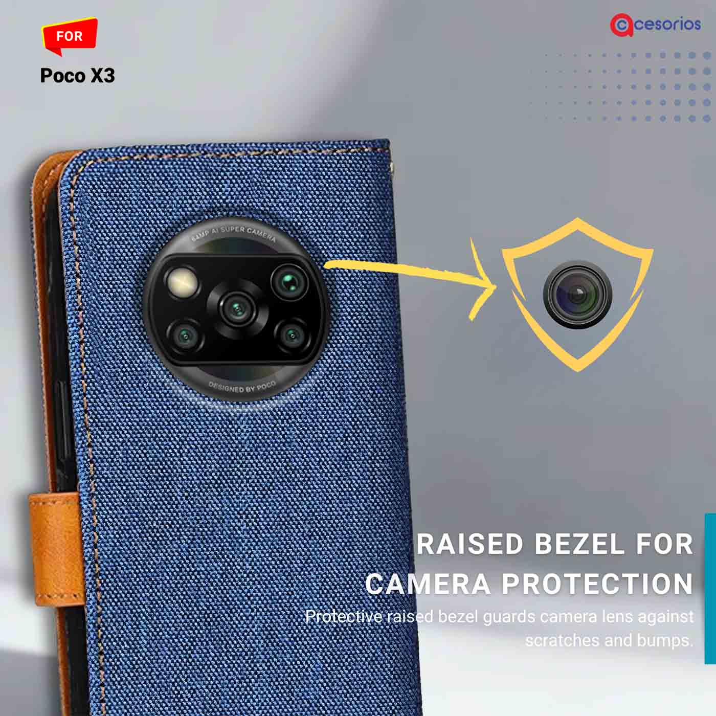 Denim & Leather back panel — Poco X3 in Blue mobile case