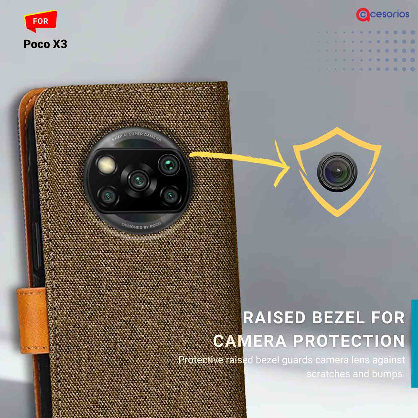 Denim & Leather back panel — Poco X3 in Dark Brown mobile case