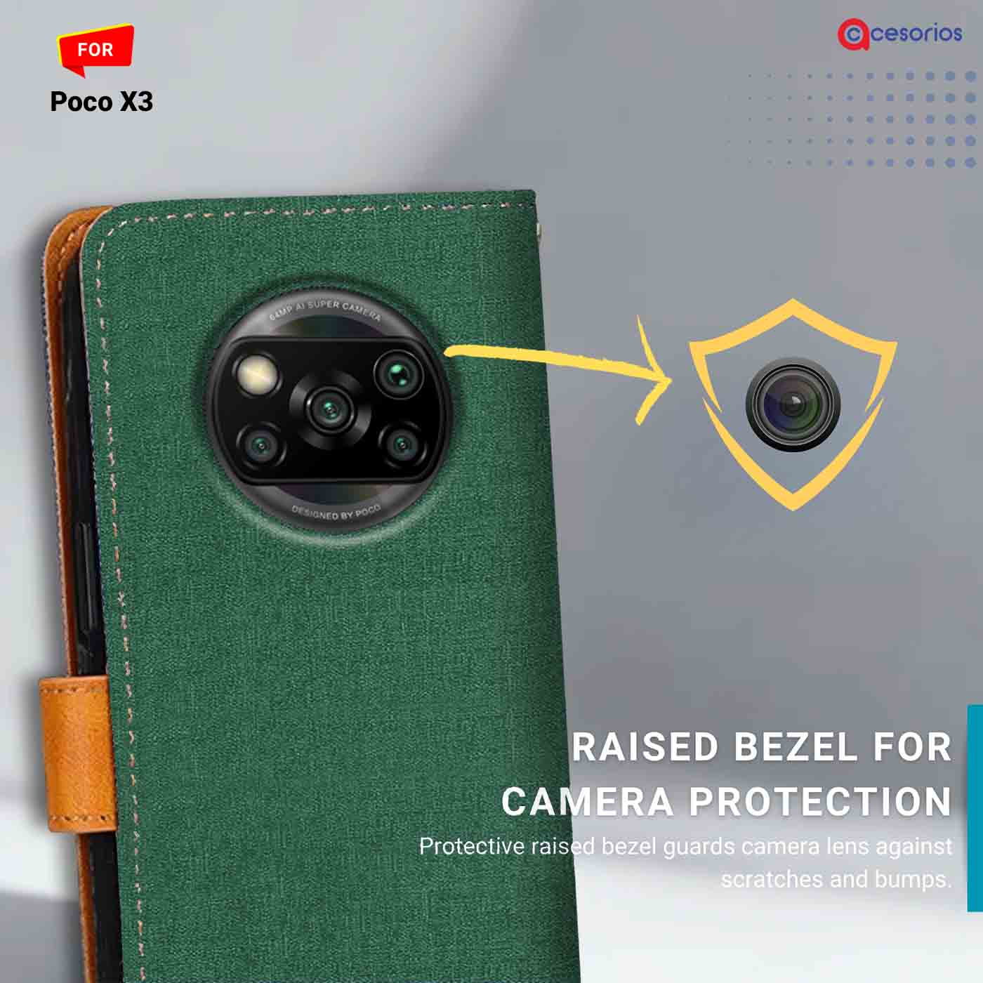 Accesorios Poco X3 denim flip cover – Green – Image 2 #color_g