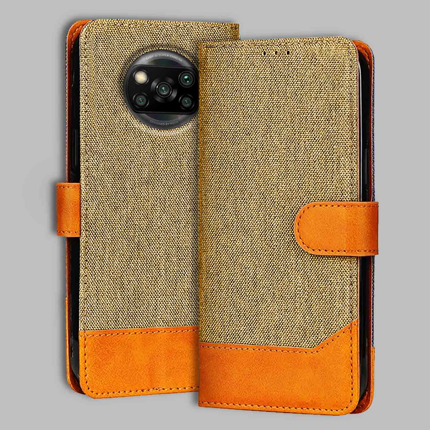 Accesorios Poco X3 denim flip cover – Light Brown – Image 1 #color_light b