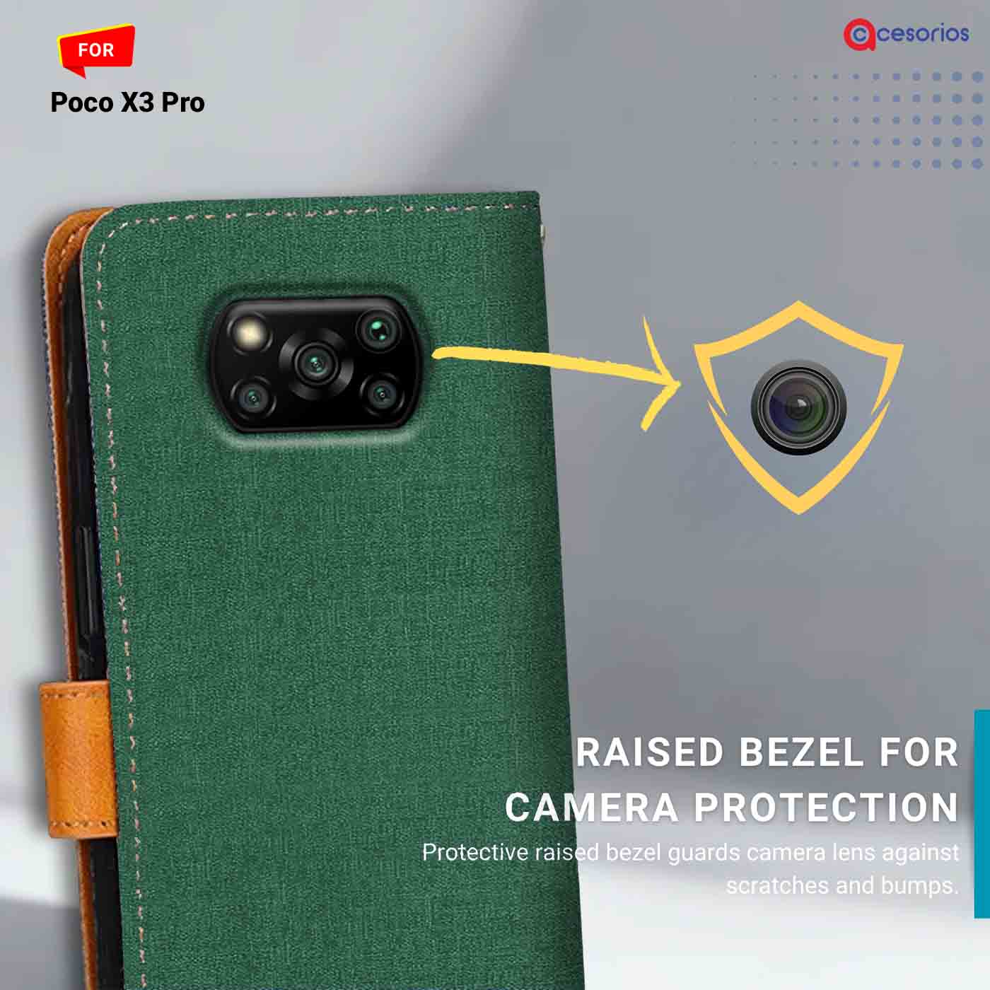 Accesorios Poco X3 Pro denim flip cover – Green – Image 2 #color_g