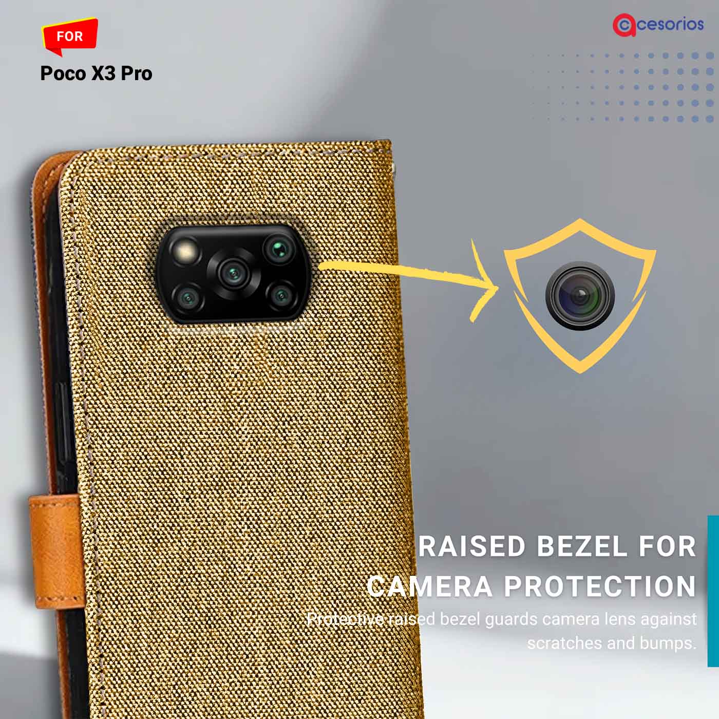 Accesorios Poco X3 Pro denim flip cover – Light Brown – Image 2 #color_light b