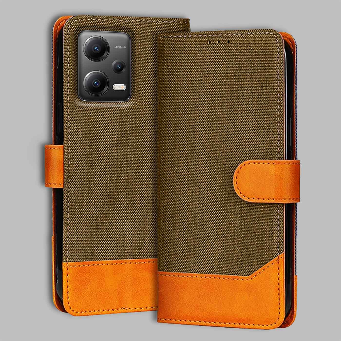 Accesorios Poco X5 5G denim flip cover – Dark Brown – Image 1 #color_dark b