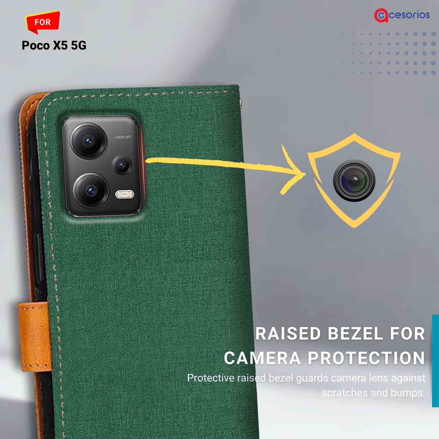 Accesorios Poco X5 5G denim flip cover – Green – Image 2 #color_g