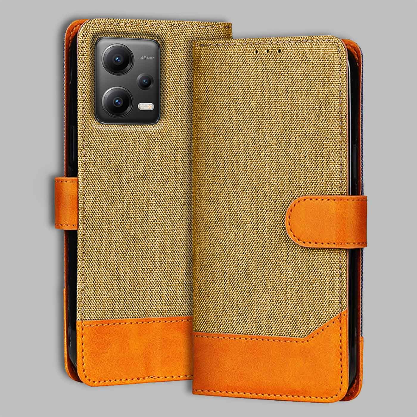 Accesorios Poco X5 5G denim flip cover – Light Brown – Image 1 #color_light b