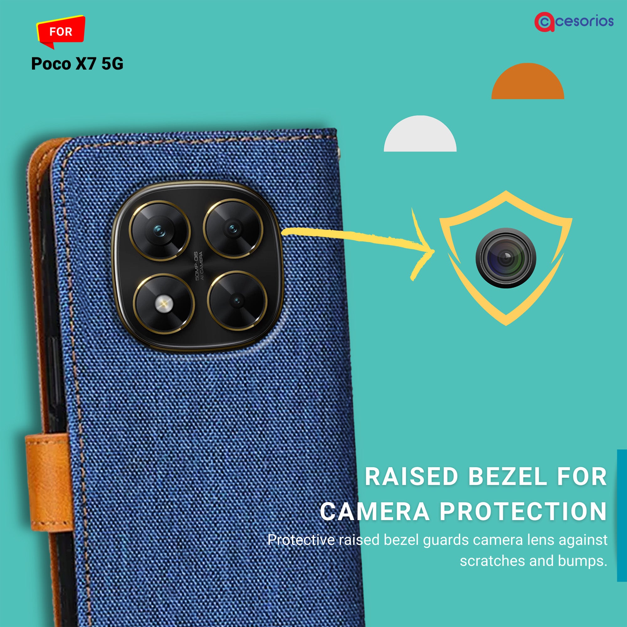 Accesorios Poco X7 5G denim flip cover – Blue – Image 2 #color_blue