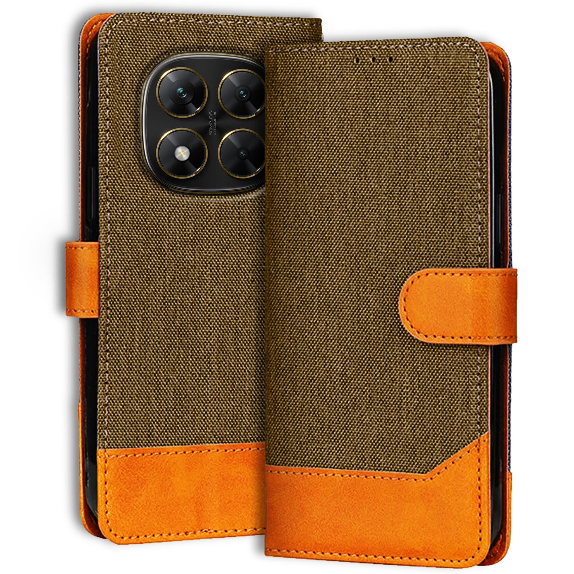 Accesorios Poco X7 5G denim flip cover – Dark Brown – Image 1 #color_dark brown